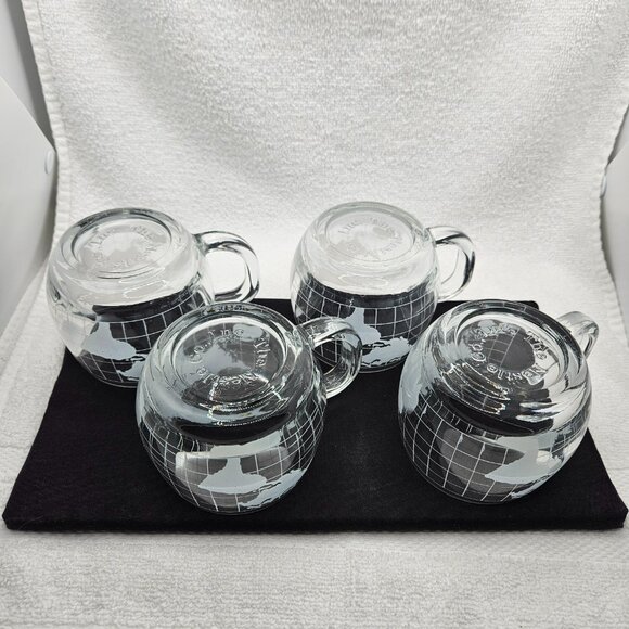 Nescafe Mugs Coffee Tea Cups Taste Your Way Clear World Etched Mugs Set of 4 Vtg - Picture 4 of 10
